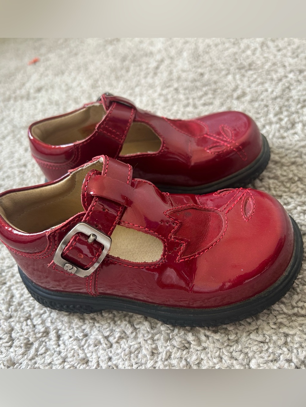 Girls' Red Patent T-Strap Dress Shoes with Buckle